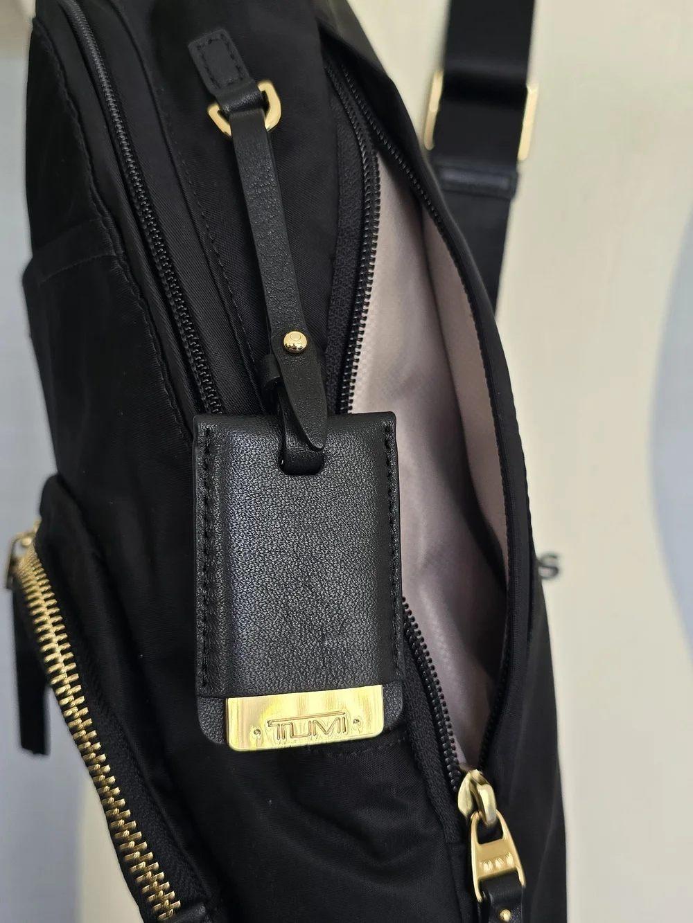 TUMI Voyageur Nadia Convertible Backpack Sling Bag Black Nylon Gold Hardware EX